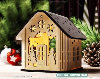 Miniature Winter Wonderland Christmas Village: Snowy House - New Year Scene Laser Cutting Digital Download |#501|