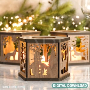Christmas Lamp Night Light Deer Lantern Decoration Centerpiece Lampshade Table Candle Holder SVG Digital Download |#306|