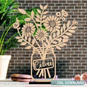 Pot de fleur marguerite sur pied personnalisable - Cadeau parfait pour une maman, la Fête des mères, la Saint-Valentin | Découpé au laser DIY en téléchargement numérique |#528|