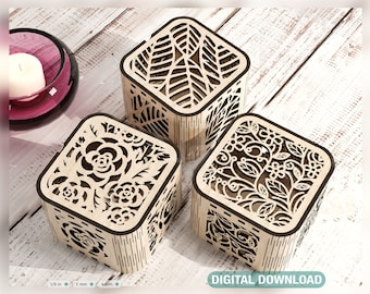 Flower Pattern Decorative Wooden Gift box laser cut jeweler case Wedding Love vector model Glowforge cut file Digital Download |#170|