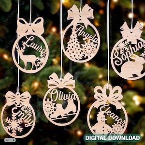 Palline di Natale personalizzate Decorazioni per l'albero con pendenti artigianali con nome Palline appese Modelli artistici in carta Download digitale /#093/