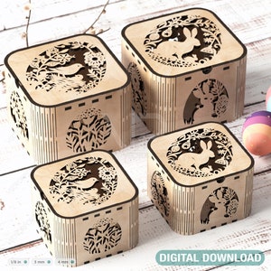 Ostereleganz: Laser-Cut-Box-Design für stilvolles Dekor und durchdachte Geschenke, Hase und Ei Ostermotiv Box Digital Download |#361|