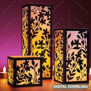 Papercut Floral Lantern Candle Holder SVG Laser Cut Lamp Theelichtsjabloon Bestanden Digitale Download |#042|