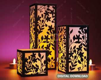 Papercut Floral Lantern Candle Holder SVG Laser Cut Lamp Tea light template Files Digital Download |#042|