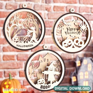 Halloween Decoration Balls Craft Hanging Bauble Pumpkin Cat Spider Lantern Spooky Scene Digital Download |#288|