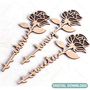 Rose - Laser Cut Out Art Valentinstag Acrylholz Personalisierte Blume mit Namen bearbeitbare Schnittdateien Digitaler Download |#032|