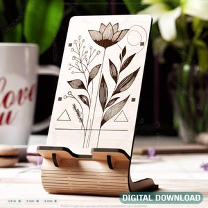 Supporto per telefono moderno e minimalista - Supporto per cellulare in legno tagliato al laser, supporto per cellulare inciso Download digitale SVG /#486/