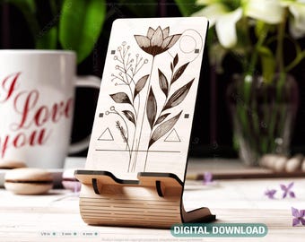 Modern Minimalist Phone Stand - Laser Cut Wooden Mobile Holder, Engraved Cell Phone Holder Digital Download SVG |#486|