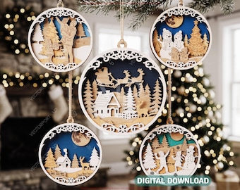 3D Christmas Ornament SVG | Layered Winter Scene Laser Cut Files Digital Download |#733|