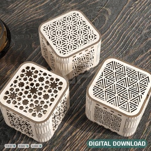 Caja de regalo de madera decorativa caja de joyería cortada con láser Wedding Love vector modelo Glowforge archivo de corte Descarga digital /#116/