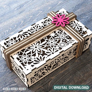 Coffret cadeau Saint-Valentin avec ruban décoratif en bois découpé au laser coffret de bijoutier mariage amour modèle vectoriel téléchargement numérique |#164|