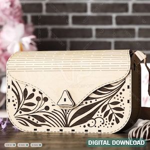 Élégant sac à main en bois avec motif floral, pochette mode découpée au laser, sac en bois, sac à main en téléchargement numérique SVG | #502|