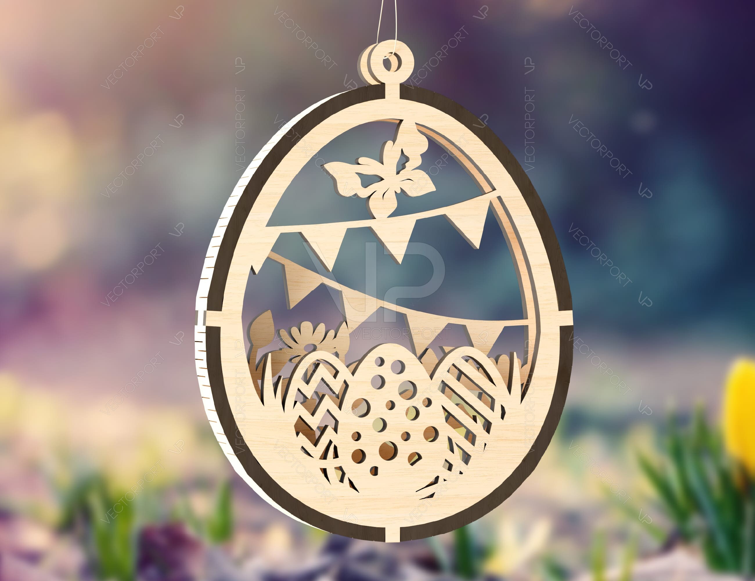 3D Easter Laser Cut Hanging Ornaments Egg Rabbits SVG Layered Decor ...