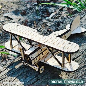 3D Retro Biplano Avião Vintage Avião Corte a Laser Digital Download |#562|