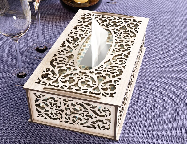 Floral Decorative Laser Cut Tissue Box Tabletop Wooden Napkin Etsy