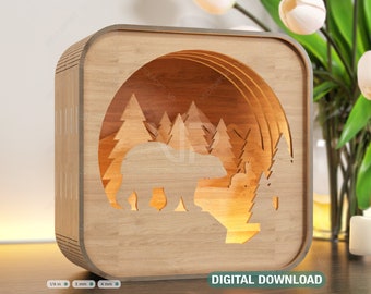 Wooden Night Lamp Bear Forest Scene Multilayer Shadowbox Laser Cut Lampshade Table Lamp Digital Download |#111|