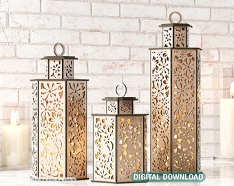 Wooden Wedding Decoration Lantern Laser Cut Centerpiece Night Light Lampshade Table Candle Holder SVG Digital Download |#134|