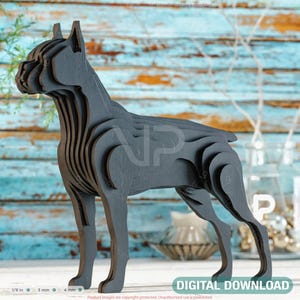 Pies 3D: wycinany laserowo drewniany stół, stojący pies, wielowarstwowy, SVG, pobieranie cyfrowe |#531|