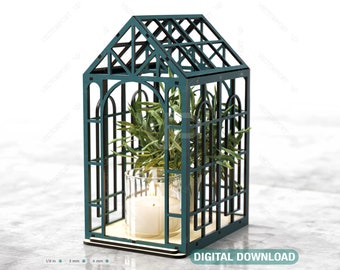 Gewächshaus Miniatur 3D Glashaus Laser cut Datei Mini Garten Haus Kerzenhalter Garten Terrarium Digital Download |#352|
