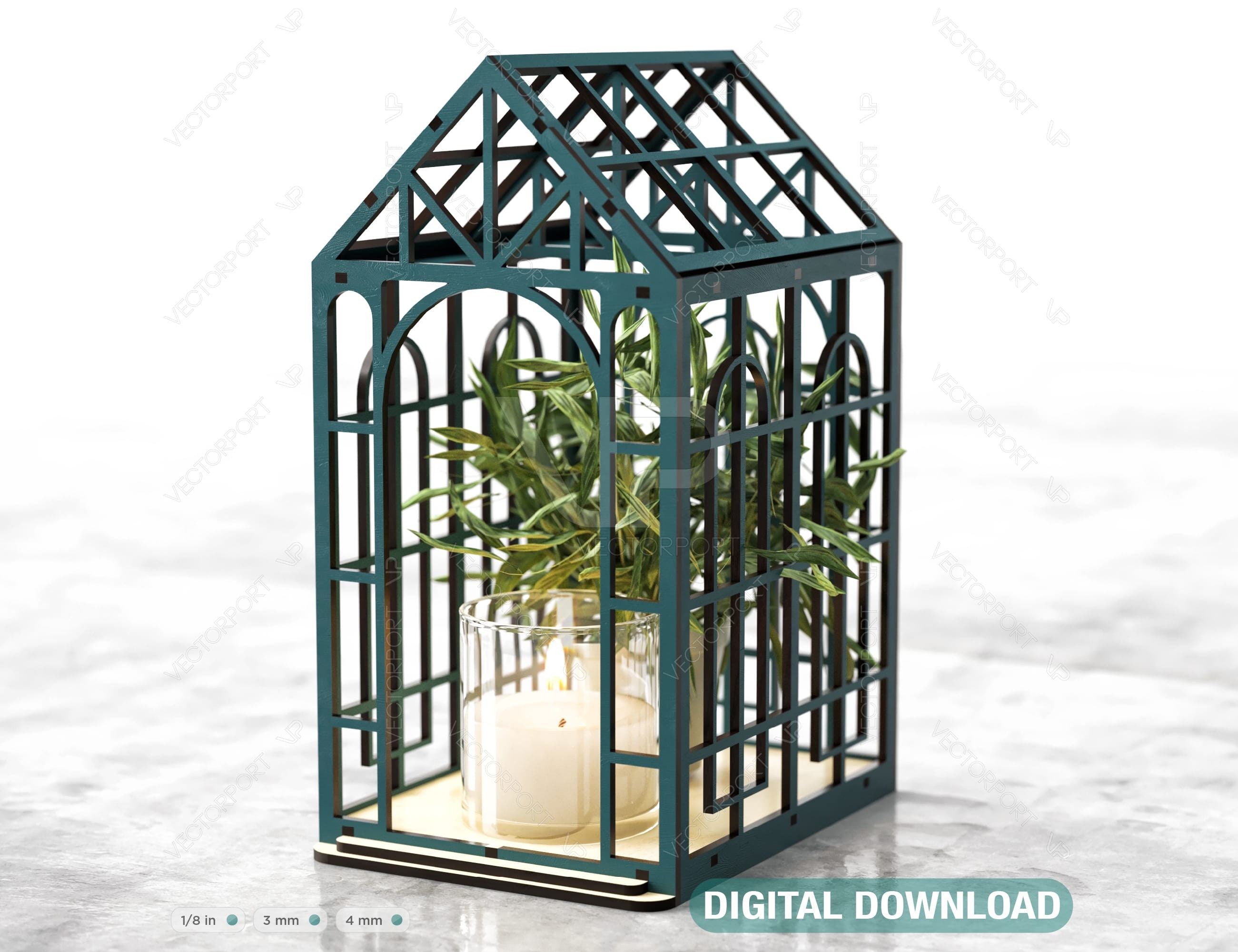 Gewächshaus Miniatur 3D Glashaus Laser cut Datei Mini Garten Haus Kerzenhalter Garten Terrarium Digital Download |#352|