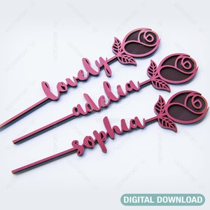 Rose - Laser Cut Out Art Valentine Day Acrylic wood Personalized Flower with name editable Cut Files Digital Download |#030|