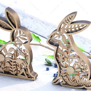 Easter Laser Cut Files Rabbits SVG Layered Bundle, Floral Bunny ...