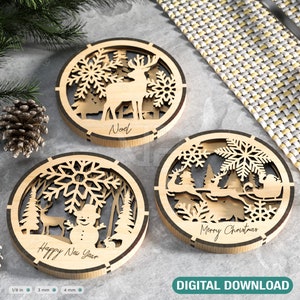 Coaster Christmas Gift Laser Cut Tea Coffee Cup Mat Pad Placemat Tableware Deer New Year Theme Digital Download |#263|
