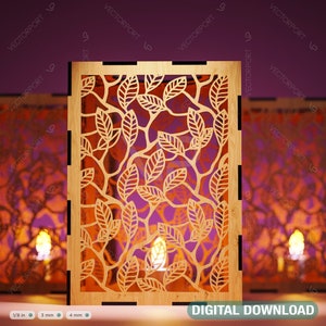 Bladeren Kaarshouder Lasergesneden Lamp hout Theelichtje Lantaarn Votief Cadeau SVG Digitale Download |#026|