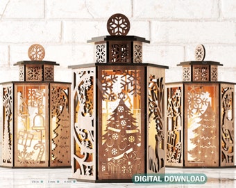 Christmas Lamp Night Light Deer Lantern Decoration Centerpiece Lampshade Table Candle Holder SVG Digital Download |#138|