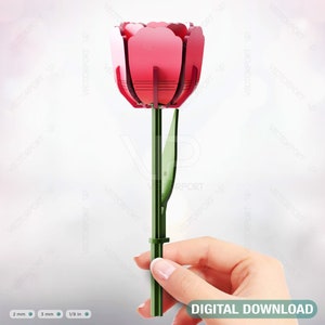 Cadeau de tulipe 3D découpée au laser pour la Saint-Valentin, cadeau de tulipe en bois pour la fête des mères en téléchargement numérique |#345|