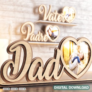 Texto do pai em pé com moldura em formato de coração Feliz presente do dia dos pais para o plano SVG do pai, download digital de presente faça você mesmo |#226|