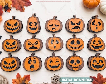 3D Layered Halloween Pumpkin Faces SVG Laser Cut Files Digital Download |#740|