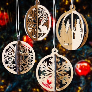 New Year 2023 Tree Bauble Wood 3D Laser Cut Christmas Ball Ornament ...