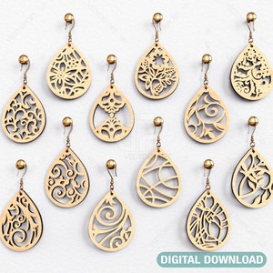 Fascio di orecchini floreali Laser Cut SVG dxf modelli a goccia per gioielli da donna Pendenti Glowforge in legno Download digitale /#001/