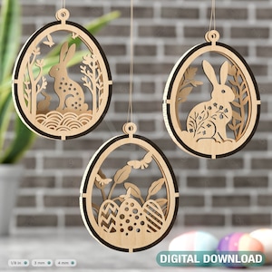 Osterei hängende Ornamente Laser geschnittenes Ei Kaninchen SVG Schichtdekor, Floral Bunny Multilayer Digital Download |#358|
