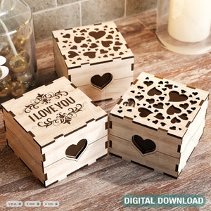 Ring Box Hartpatroon Decoratief Houten Geschenkdoos lasergesneden Juwelierkist Bruiloft Verjaardag Valentijn Geschenkdoos Digitale download | #221|