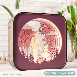 Bagliore della festa del papà: Lampada LED tagliata al laser, Momenti di papà e figlia – Download digitale della lampada notturna rettangolare /#382/
