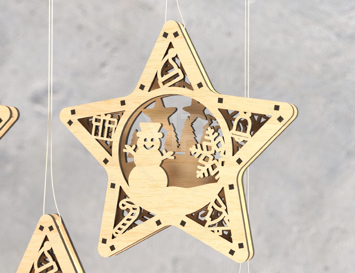 Tree Star Shape Star Shape Christmas Tree Decorations Craft Hanging Bauble Snowy Scene ...