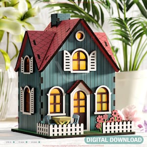 Casa da giardino in miniatura - Villaggio con paesaggio e fiori, piante Taglio laser Download digitale /#526/
