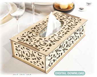 Flowers Decorative Laser Cut Tissue Box heart shape Tabletop wooden napkin cover Glowforge SVG Digital Download |#121|