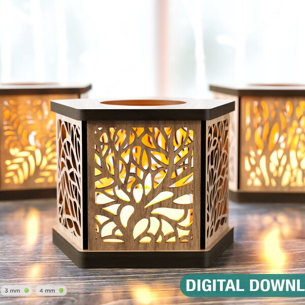 Candle Holder Laser Cut Lamp plywood Tea light Lantern Votive Gift  Wooden table Lamp Lantern Digital Download SVG |#167|