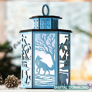 Arctic Glow:  3D Polar Animal Arctic Scene Laser Cut Lantern with Reindeer, Polar Bear & Snowy Landscape Lamp Digital Download |#432|