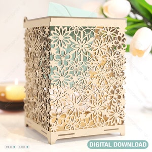 Blumen Muster Dekorative Hochzeitsgeschenk Kartenbox Dekoration Holzkarte Spardose Etui mit Schloss Umschlag Einladung Digitaler Download |#054|
