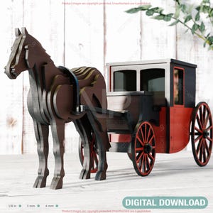 Vintage Four-Wheeled Horse Carriage Laser Cut 3D Wagon Construction Kit Wooden DIY Model Digital Download |#557|