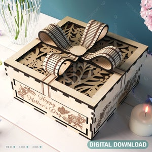 Gepersonaliseerde houten geschenkdoos met gegraveerd ontwerp en lintsluiting, houten opener gegraveerde kaarthouder Geschenkdoos Digitale downloads |#404|