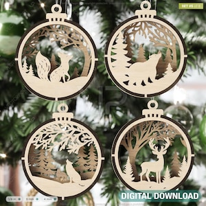 Christmas Theme 3D Christmas Ornament Set Tree Decorations Craft Hanging Bauble Snowy Scene New Year Laser Cut Digital Download |#439|