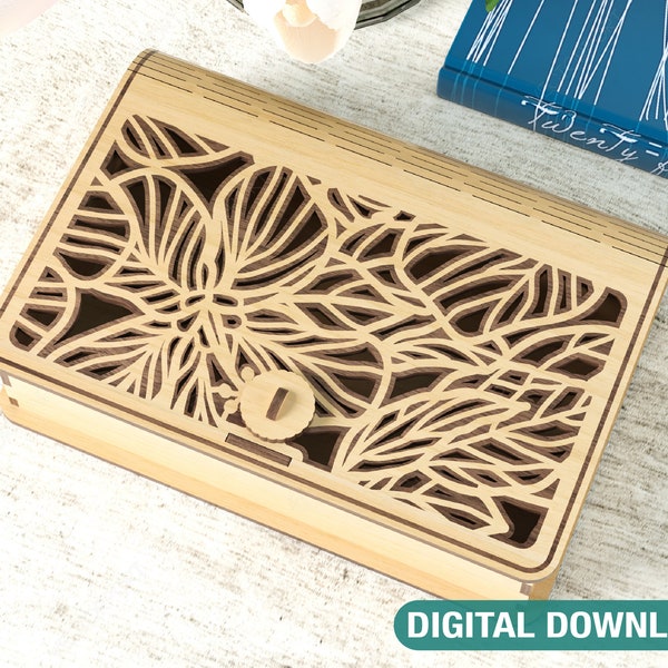 Geschenkbox aus Holz in Buchform mit Schloss, lasergeschnittenes Kartenetui, Geschenkbox, Holztasche, Geldbörse, digitale Downloads | SVG |#247|