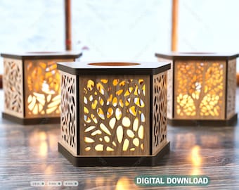 Candle Holder Laser Cut Lamp plywood Tea light Lantern Votive Gift  Wooden table Lamp Lantern Digital Download SVG |#166|