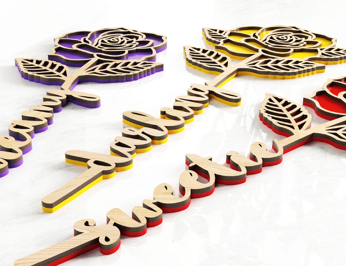 Rose Laser Cut Out Art Valentine Day Bois acrylique Fleur - Etsy France