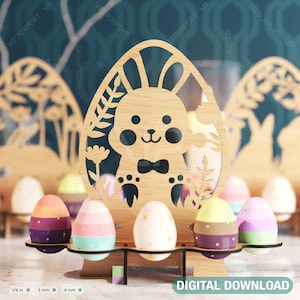 Adornos de Pascua Soporte para huevos Paquete SVG Soporte para bandeja de huevos de conejito Descarga digital /#191/